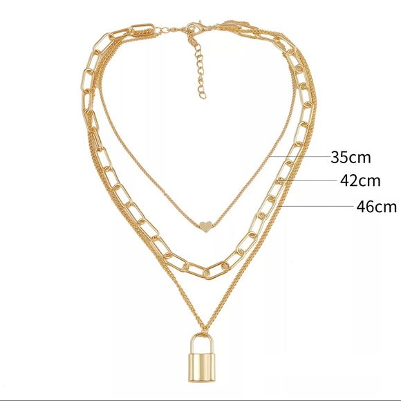 Gold 3 Layer Chunky Lock Necklace Heart 🔒 ❤️ - Picture 7 of 7